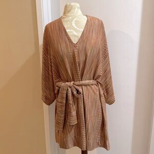 Alexis Kaftan Wide Sleeves Multicolored Knit V Neck Pull On Belted Midi Dress L